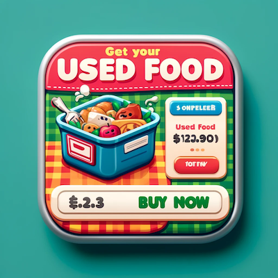 A fake web advertisement for used food.